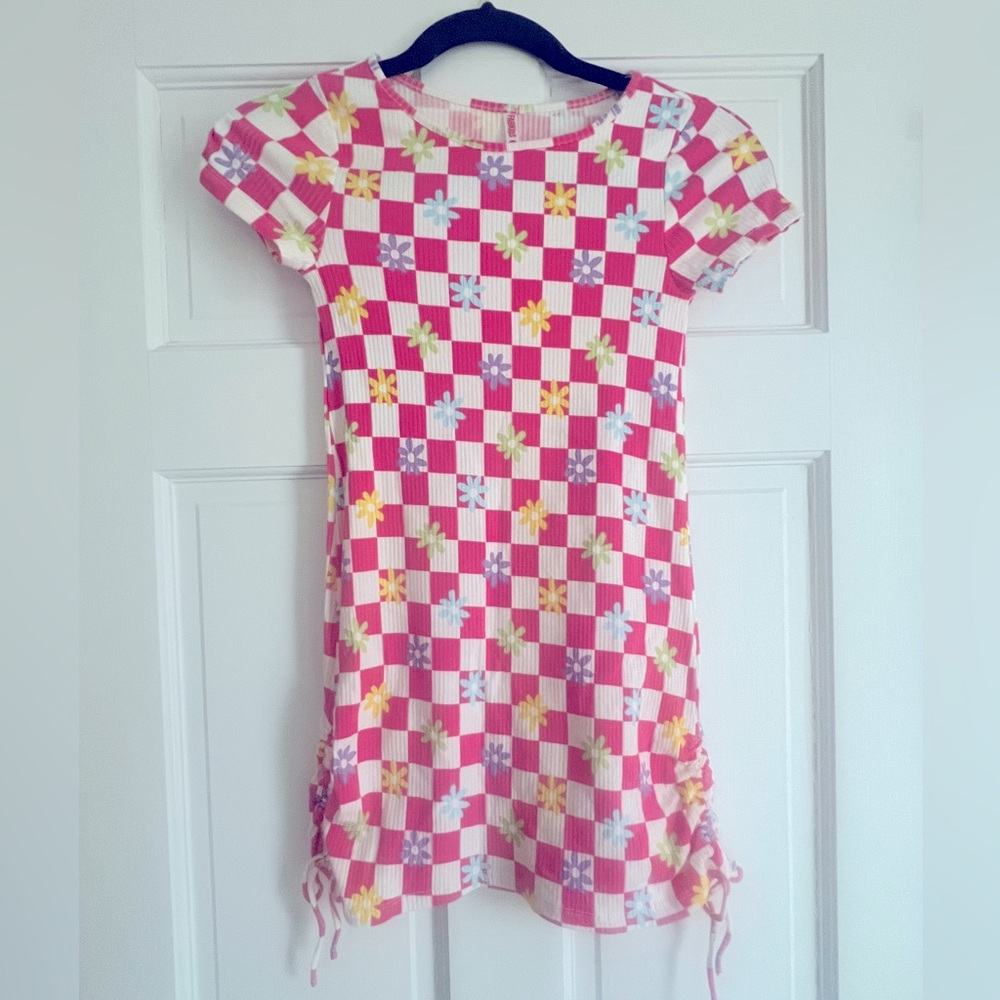 Fabkids Girls Pink and White Checkerboard Dress Girls Size 10/12